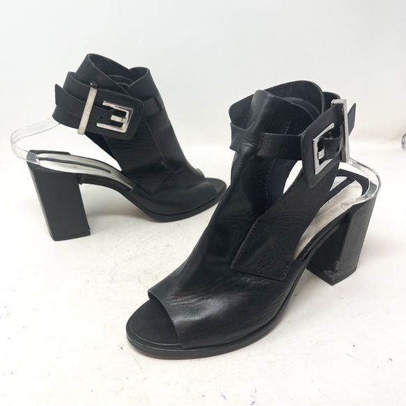 ZARA Woman Genuine Leather Open Toe Ankle Bootie in Block Heel. Black size 41 - Picture 3 of 9